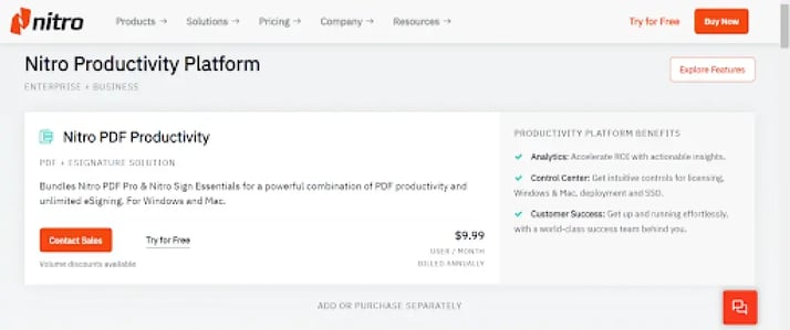 Nitro Sign ist auch als Teil des Nitro Productivity Platform-Pakets verfügbar